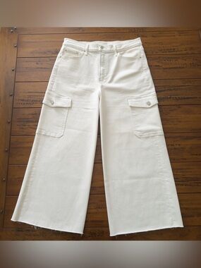 MOTHER The Undercover Cargo Sneak Jeans Wide Leg Cream Puff 32